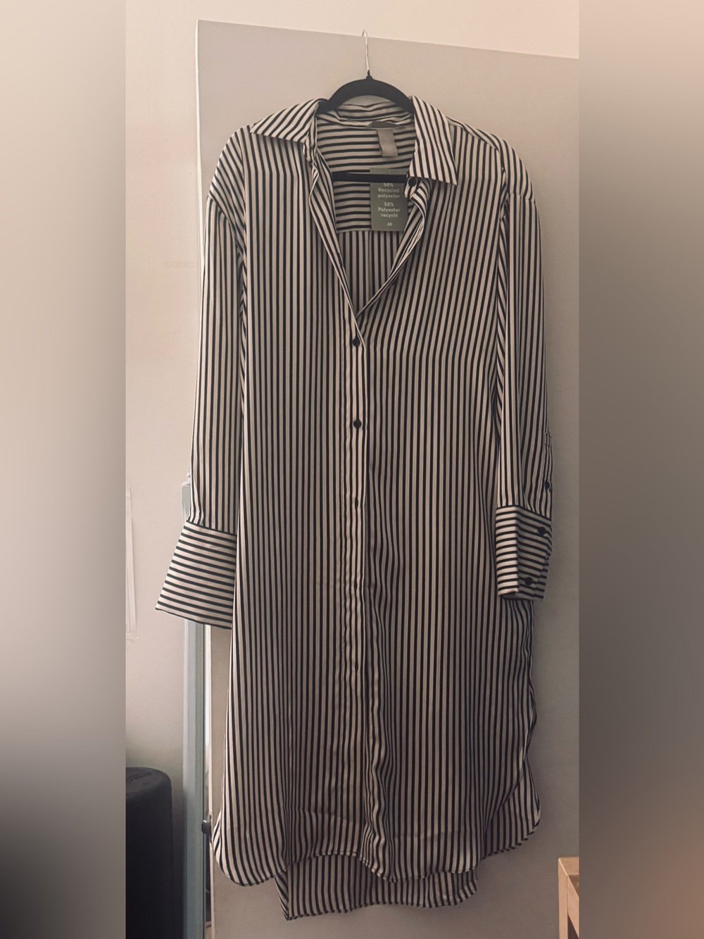 H&M Black and White Vertical Stripe Long Sleeve Shirt Dress